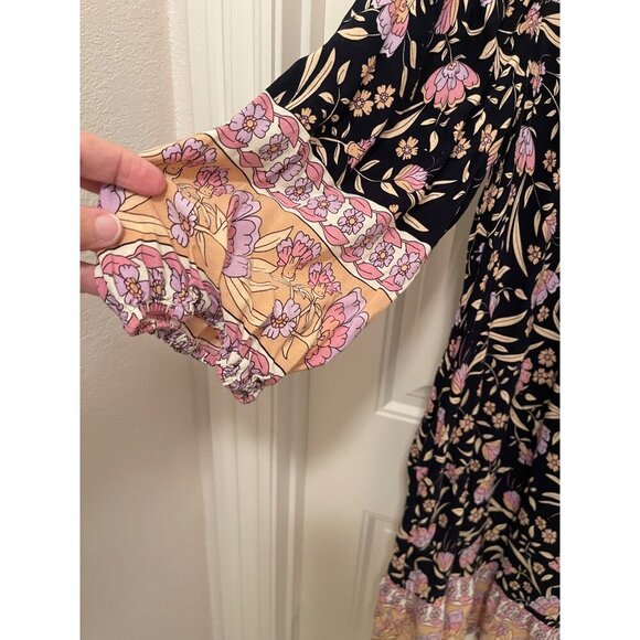 Bohemian Floral Suzanne Betro Women Dress XL Rayon Multicolor 3/4 balloon sleeve - Picture 5 of 16